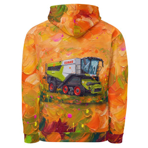 Furrow and Fields Hoodie CLAAS Lexion 8600 TerraTrac Splash Art | All-Over Print Hoodie Quality Farmers Merch