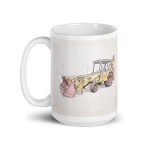 JCB 3C II Pencil Sketch | White Glossy Mug - view 3