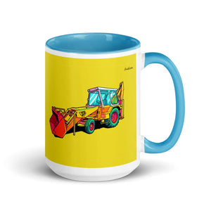 JCB 3C II Pop Art | 15 oz Mug with Color Inside - Blue