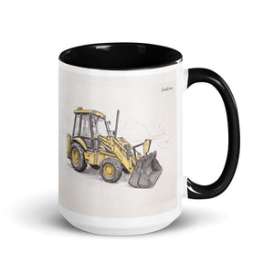 JCB 3CX Sitemaster Plus Pencil Sketch | 15 oz Mug with Color Inside - Black