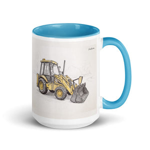JCB 3CX Sitemaster Plus Pencil Sketch | 15 oz Mug with Color Inside - Blue