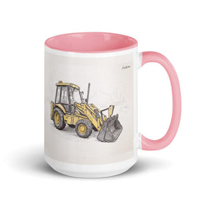 JCB 3CX Sitemaster Plus Pencil Sketch | 15 oz Mug with Color Inside - Pink