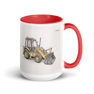 JCB 3CX Sitemaster Plus Pencil Sketch | 15 oz Mug with Color Inside - Red