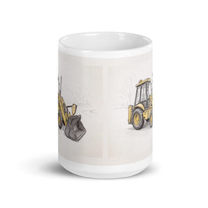 JCB 3CX Sitemaster Plus Pencil Sketch | White Glossy Mug - view 2