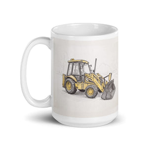 JCB 3CX Sitemaster Plus Pencil Sketch | White Glossy Mug - view 3