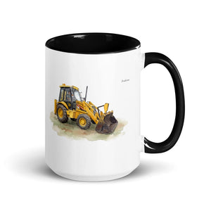 JCB 3CX Sitemaster Plus Watercolor | 15 oz Mug with Color Inside - Black