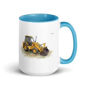 JCB 3CX Sitemaster Plus Watercolor | 15 oz Mug with Color Inside - Blue
