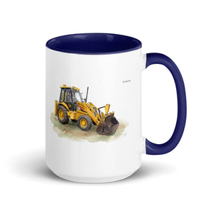 JCB 3CX Sitemaster Plus Watercolor | 15 oz Mug with Color Inside - Dark Blue
