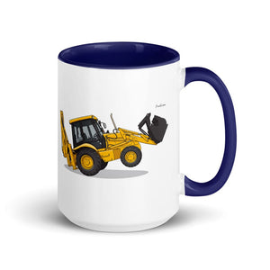 JCB 3CX Sitemaster SRS Illustration | 15 oz Mug with Color Inside - Dark Blue