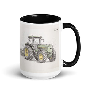 John Deere 4955 Pencil Sketch | 15 oz Mug with Color Inside - Black