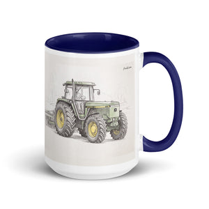 John Deere 4955 Pencil Sketch | 15 oz Mug with Color Inside - Dark Blue
