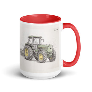 John Deere 4955 Pencil Sketch | 15 oz Mug with Color Inside - Red