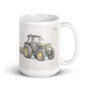 John Deere 4955 Pencil Sketch | White Glossy Mug