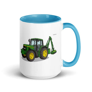 John Deere 6910 with Hedge Cutter Illustration | 15 oz Mug with Color Inside - Blue
