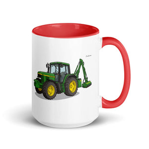 John Deere 6910 with Hedge Cutter Illustration | 15 oz Mug with Color Inside - Red