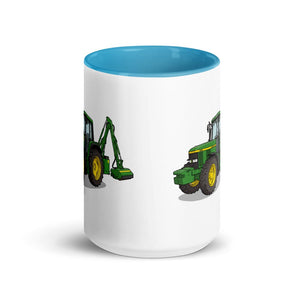 John Deere 6910 with Hedge Cutter Illustration | 15 oz Mug with Color Inside - side view