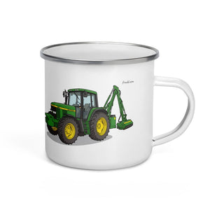 John Deere 6910 with Hedge Cutter Illustration | Enamel Mug