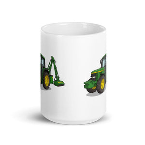 John Deere 6910 with Hedge Cutter Illustration | White Glossy Mug - view 2