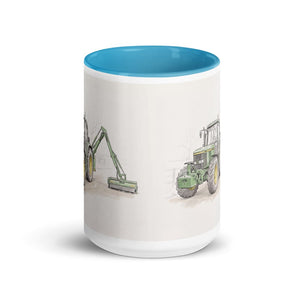 John Deere 6910 with Hedge Cutter Pencil Sketch | 15 oz Mug with Color Inside - side view