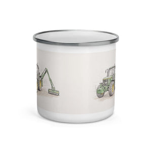 John Deere 6910 with Hedge Cutter Pencil Sketch | Enamel Mug - view 2