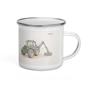 John Deere 6910 with Hedge Cutter Pencil Sketch | Enamel Mug