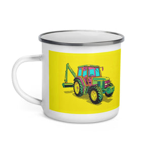 John Deere 6910 with Hedge Cutter Pop Art | Enamel Mug - view 3