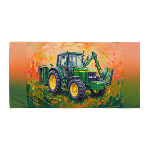 John Deere 6910 with Hedge Cutter Splash Art | Beach Towel