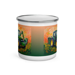 John Deere 6910 with Hedge Cutter Splash Art | Enamel Mug - view 2