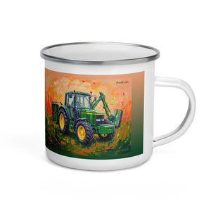 John Deere 6910 with Hedge Cutter Splash Art | Enamel Mug