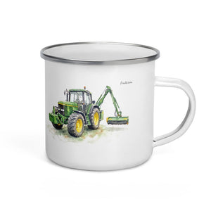 John Deere 6910 with Hedge Cutter Watercolor | Enamel Mug