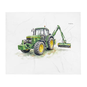 John Deere 6910 with Hedge Cutter Watercolor | Throw Blanket