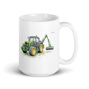 John Deere 6910 with Hedge Cutter Watercolor | White Glossy Mug