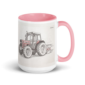 Massey Ferguson 375 Pencil Sketch | 15 oz Mug with Color Inside - Pink