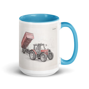 Massey Ferguson 6180 Pencil Sketch | 15 oz Mug with Color Inside - Blue