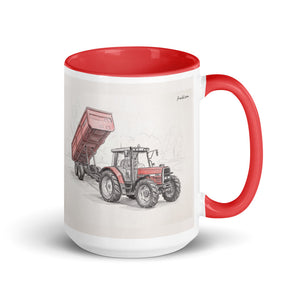 Massey Ferguson 6180 Pencil Sketch | 15 oz Mug with Color Inside - Red