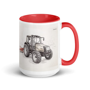Furrow & Fields Red Valtra 6750 Pencil Sketch | 15 oz Mug with Color Inside Quality Farmers Merch
