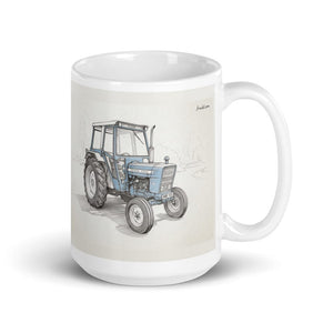 Furrow & Fields 11 oz Ford 4600 Pencil Sketch | White Glossy Mug Quality Farmers Merch