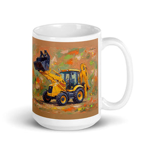 Furrow & Fields 11 oz JCB 3CX Sitemaster SRS Splash Art | White Glossy Mug Quality Farmers Merch