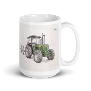 Furrow & Fields 11 oz John Deere 4350 Pencil Sketch | White Glossy Mug Quality Farmers Merch
