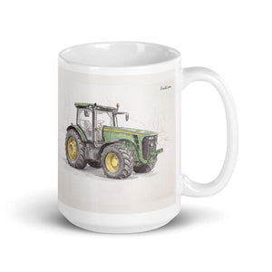 Furrow & Fields 11 oz John Deere 8345R Pencil Sketch | White Glossy Mug Quality Farmers Merch