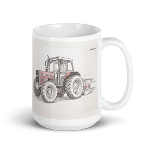 Furrow & Fields 11 oz Massey Ferguson 375 Pencil Sketch | White Glossy Mug Quality Farmers Merch