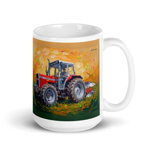 Furrow & Fields 11 oz Massey Ferguson 375 Splash Art | White Glossy Mug Quality Farmers Merch