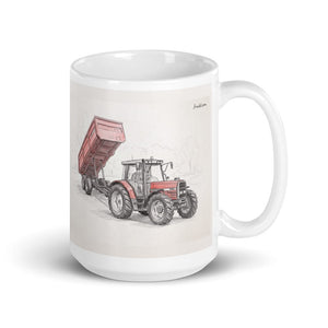 Furrow & Fields 11 oz Massey Ferguson 6180 Pencil Sketch | White Glossy Mug Quality Farmers Merch