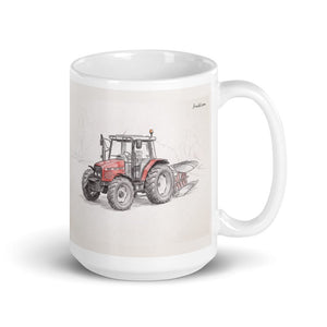 Furrow & Fields 11 oz Massey Ferguson 6255 Pencil Sketch | White Glossy Mug Quality Farmers Merch