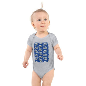 Furrow & Fields Baby Bodysuit Heather / 12 months Baby Ford 7600 Tractor Bodysuit – Blue Pattern Quality Farmers Merch