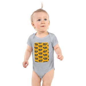 Furrow & Fields Baby Bodysuit Heather / 12 months Baby JCB 3CX Sitemaster SRS Digger Bodysuit – Yellow Pattern Quality Farmers Merch
