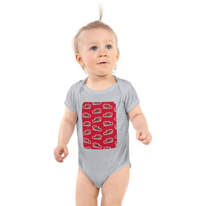 Furrow & Fields Baby Bodysuit Heather / 12 months Baby Massey Ferguson 520 Combine Bodysuit – Red Pattern Quality Farmers Merch