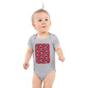 Furrow & Fields Baby Bodysuit Heather / 12 months Baby Massey Ferguson 6480 Tractor Bodysuit – Red Pattern Quality Farmers Merch