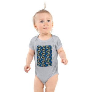 Furrow & Fields Baby Bodysuit Heather / 12 months Baby New Holland TM 135 Tractor Bodysuit – Blue Pattern Quality Farmers Merch