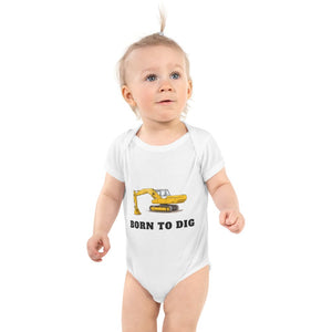 Furrow & Fields Baby Bodysuit White / 12 months Baby JCB 806 Digger Bodysuit – Born to Dig Quality Farmers Merch